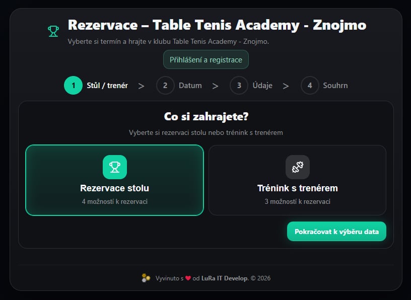Rezervační systém Academy TT